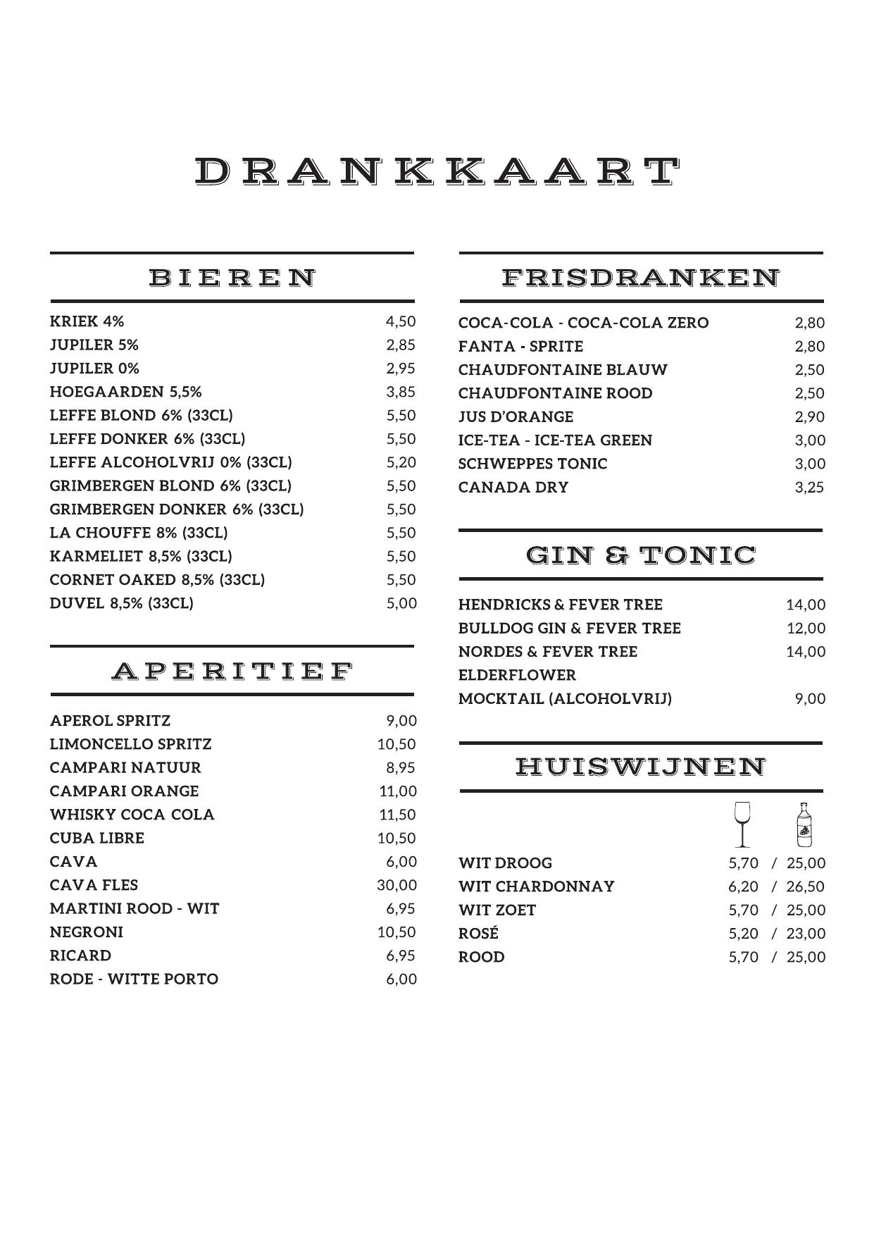 Menukaart De Soeten Naam Jesus